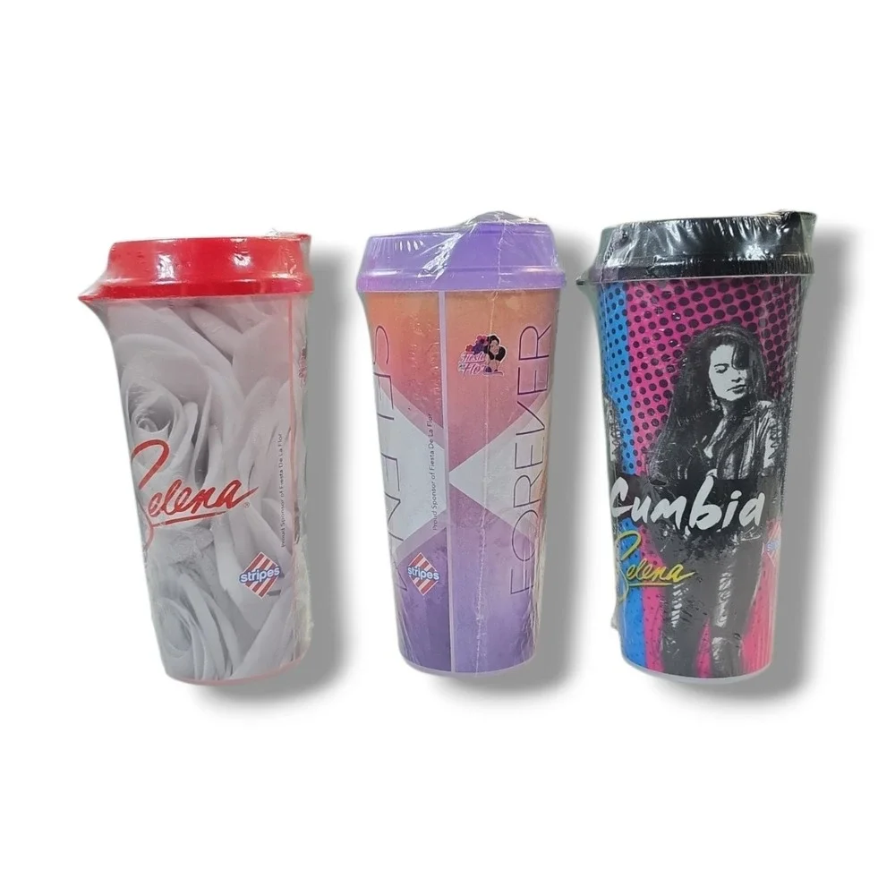 Selena‎ Commemorative Whirley Plastic Cups With Lids New Sealed 25yrs Lot Of 3